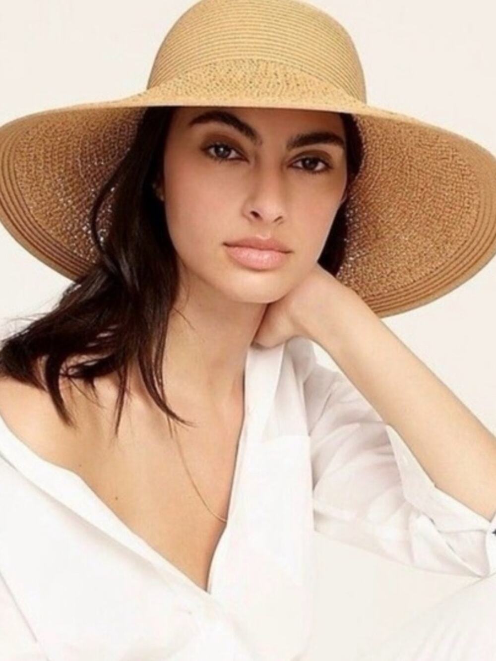 J Crew One size Wide Brim Straw woman Sun Hat - Tan